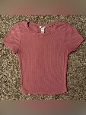 Bozzolo Mauve Ribbed Short Sleeve Crop Top Tee